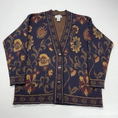 Cárdigan Suéter De Colección Para Mujer S Marrón Patrón de Flores Rena Rowan para Saville Retro Foto 1 de 4