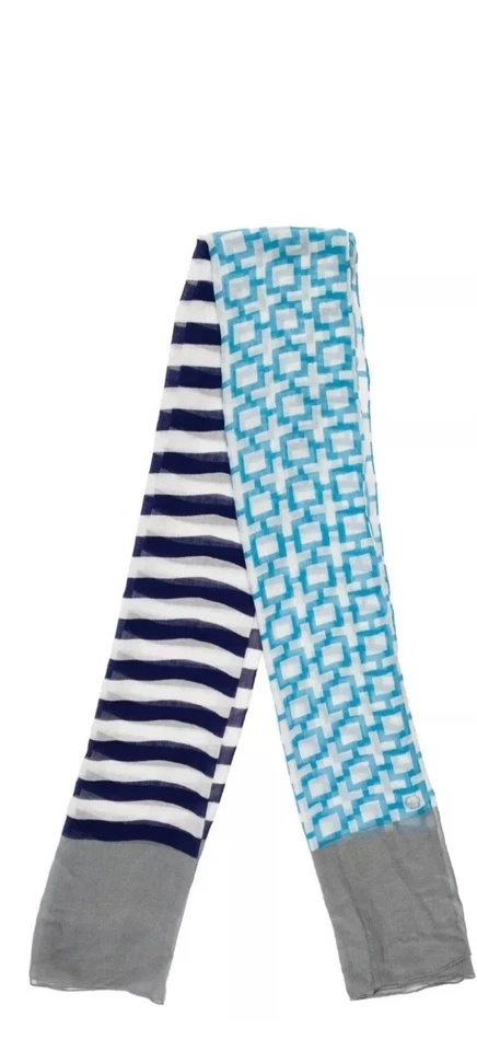 Bufanda de algodón Jonathan Adler geométrica ligera azul marino blanco  Foto 1 de 3