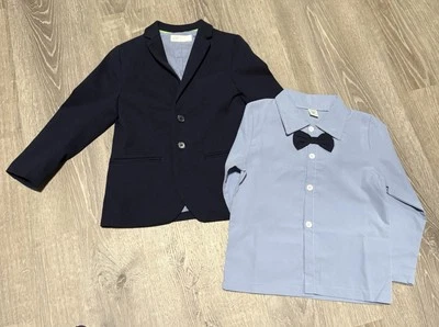 H&M Boys Navy Blazer Lined SHEIN Button Down Long Sleeve With Non-removable Tie - Image 1 of 4