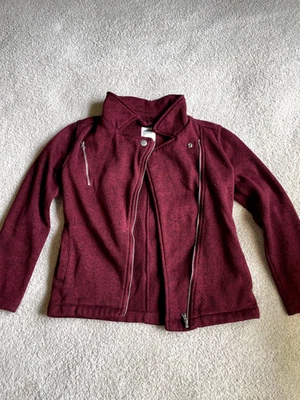 OLD NAVY Fleece Moto Jacket (girls large, maroon/burgundy) - Image 1 of 4