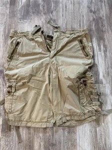 Helix Cargo Shorts Men's 38 Zip Pockets Tan 13" Inseam Y2K Baggy Cinch - Picture 1 of 3