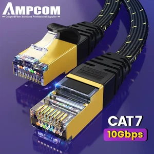 AMPCOM CAT7 Flat Ethernet Cable SFTP Shielded RJ45 Network Cable 10Gbps 600MHz - Afbeelding 1 van 16