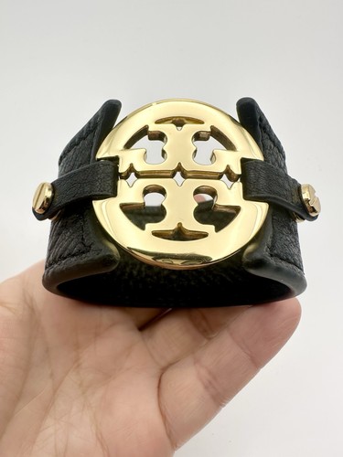 Bracciale Tory Burch in pelle nera con logo