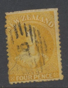 New Zealand Stamps 1866 4d yellow star wmk used SG120 CV £200 - Picture 1 of 2