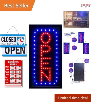 Neon Open Sign LED Vertical Flashing Business Hours Store Display - Image 1 of 4