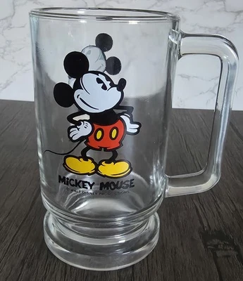 Vintage 1970's Disney Productions Mickey Mouse Drinking Clear Glass Mug NICE - Image 1 of 4