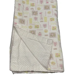 Handmade Flannel 2 Ply Blanket Safari Animals Giraffe Pink Polka Dot Corded Trim - Picture 1 of 17