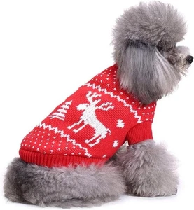 M Dog Christmas Winter Jumper Reindeer Outfit Coat Red - 24cm Back Length - New - Picture 1 of 2