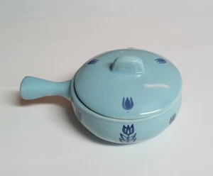Cronin Pottery Blue Tulip 4 1/2" Saucepan w/Spout & Lid Vintage - Picture 1 of 5