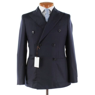 Caruso NWT Wool Double Breasted Two Piece Suit Size 46R (36R US) Aida In Blue - Image 1 of 4