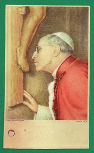 W/ RELIC POPE PIUS XII , now VENERABLE Vtg 1958 HOLY CARD w/ SEAL - Imagen 1 de 4