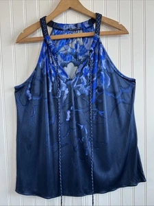 Elie Tahari Shirt Women Large Blue sleeveless V-neck - Picture 1 of 7