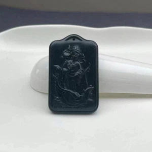 Zertifikat Hetian schwarze Jade Anhänger Phönix und Guanyin Buddha des Schutzes - Bild 1 von 3