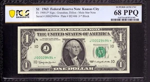 1963 $1 FRN KANSAS CITY MULE NOTE FR.1900-J* TOP POP PCGS B SUPERB GEM 68 PPQ - Picture 1 of 4