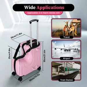 Rosa Gepäckkoffer Kinder Aufsitz Rollkoffer Gepäck Taschen Roll Trolley Lugg - Bild 1 von 24