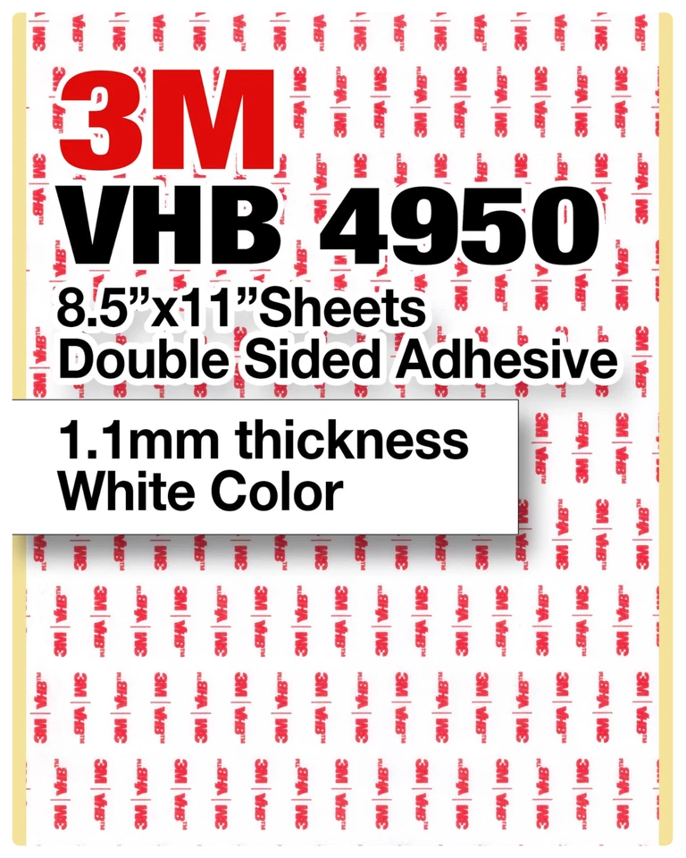 3M VHB 4950 8.5"x11" Double Sided Adhesive 1.1mm thickness white sheets 2 pack