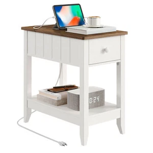 Nightstand End Table w/ Charging Station Side Table Bedside Table for Bedroom - Picture 1 of 10