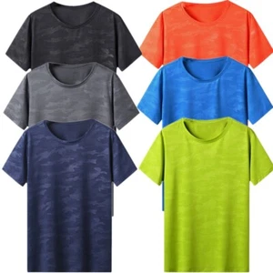 Men T-Shirt Camouflage Sports Shirt Quick Dry Top Athletic Gym Workout AU - Picture 1 of 22