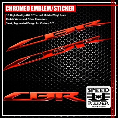2X 3D DECAL EMBLEM LOGO FUEL TANK/FENDER STICKER FOR CBR 600/900/1000 CHROME RED — 第 1/3 张图片