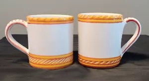 (2) Vtg. Nahid Deruta, Italy Mugs 1998- Hand Painted- Yellow, Maroon, White - Picture 1 of 5