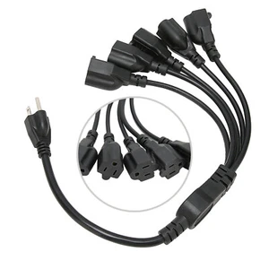 2025 3 Prong 1 To 5 Outlet Power Cord 16AWG 18AWG 5 Way Power Cord Splitter NEW - Picture 1 of 8