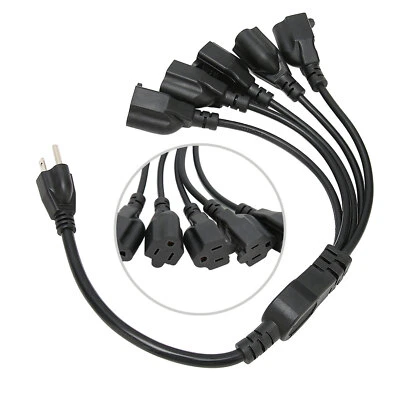 2025 3 Prong 1 To 5 Outlet Power Cord 16AWG 18AWG 5 Way Power Cord Splitter NEW - Image 1 of 4