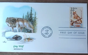 GRAY WOLF MINNESOTA WILDLIFE OF THE FIFTY STATES 1987 NWF FLEETWOOD CACHT FDC - Picture 1 of 1