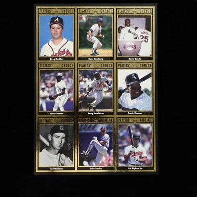 Bonds Sandberg Maddux Ripken Jr. F. Thomas 1993 carro dorado hoja sin cortar 1-9 Foto 1 de 2