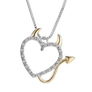Crystal Love Devil Heart Accent Pendant Charm Chain Necklace Women Jewelry Gift - Picture 1 of 1