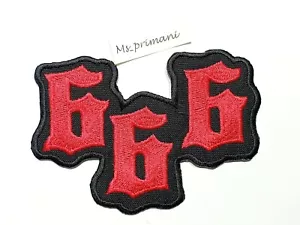 Embroidered 666 Patch Devil Satan Iron/Sew on Jeans Jacket Rock Biker Badge - Foto 1 di 2
