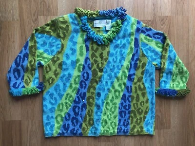 Opções de design por Philip e Jane Gordon 1X lantejoulas cardigã azul verde leopardo - Imagem 1 de 4