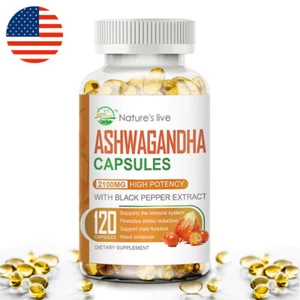 Organic Ashwagandha Capsules 2100mg Supplement with Black Pepper Root Powder NEW - Picture 1 of 9