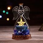 Preserved Real Rose In Glass Angel Figurine Bluish Violet Rose With Led Starl...