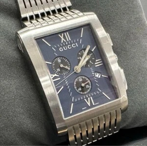 GUCCI 8600M G Metro Chronograph Square Case Date SS Men's Watch w/Box Auth - Picture 1 of 14