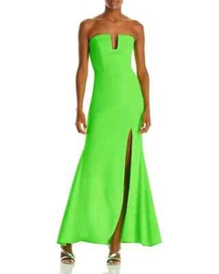 AQUA Strapless Formal Evening Dress Women's 4 Neon Green Slit Front Zip Closure~ - Picture 1 of 11