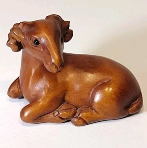 Carnero con cuernos Netsuke 2" madera tallada estilo japonés animal de madera - Imagen 1 de 8