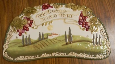 Placa de pared/decoración de cerámica GRASSLANDS ROAD signo amistad "Todos los caminos conducen a casa" Foto 1 de 4