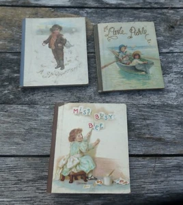 3 Antique Miniature Child's Book MISS BUSY BEE-A SNOW FIGHT-A LITTLE PICKLE - Picture 1 of 22