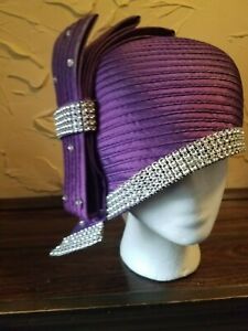 Covention Derby Purple Cloche Skully Bow and Rhinestone closet blow out
