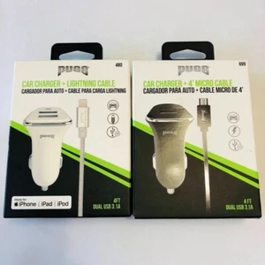 PUGS Dual Port Car Charger + Micro USB 4' Charging Cable Black - Picture 1 of 3