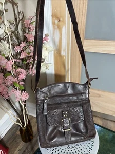 Vintage Leather Swingpack Purse Shoulder Women Bag Brown Crossbody Distressed - Picture 1 of 8