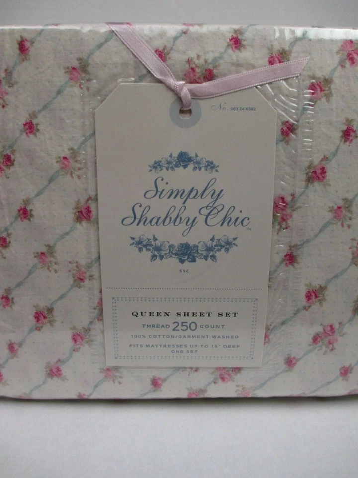 Simply Shabby Chic Ivory Pink Parlor Trellis Rose Floral Sheet Set - Queen