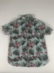 Denim And Flower Hawaiian Print Button Down Shirt Mens Size L Slim Fit Floral - Picture 1 of 6