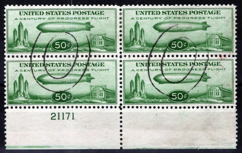 US Stamp C18 Used VF Block with Plate Number & Registered Cancel ZAYIX 1024S0273 - Image 1 of 2