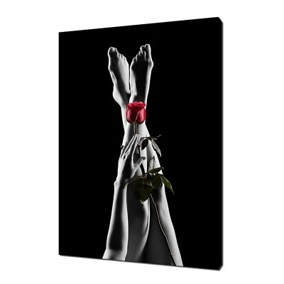 Female Sexy Legs Red Rose Flower Modern Design Home Decor Canvas Print Wall Art - Image 1 of 4