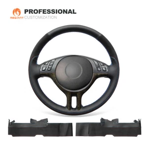 Black Leather Suede Steering Wheel Cover for BMW 3 Series E36 E36/5 E46 E46/5 X5 - Picture 1 of 9