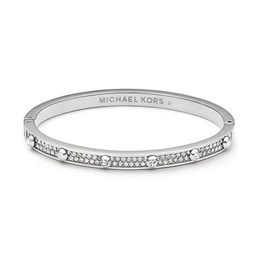 NEW MICHAEL KORS ASTOR SILVER TONE CRYSTAL PAVE STUD  BANGLE BRACELET MKJ3268 - Image 1 of 2