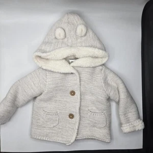 Carter's Jacke 9 Monate Sherpa gefüttert Hoodie Pullover creme Bär meliert Strick - Bild 1 von 6