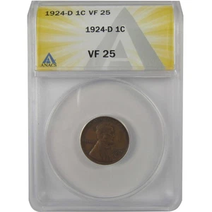 1924 D Lincoln Wheat Cent VF 25 ANACS Penny 1c Coin SKU:I22134 - Picture 1 of 4