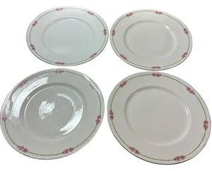 Bernardaud B & Co Limoges 9.5” Dinner Plates Gold Rim W/ Pink Roses Antique - Picture 1 of 10